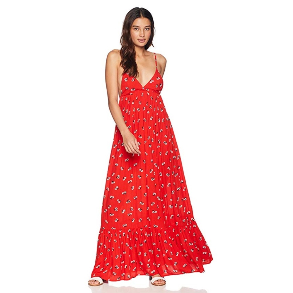 Red floral maxi dress